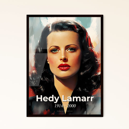 Portrait of Hedy Lamarr, 1914 - 2000. Impressionistic painting of a woman with red lipstick.