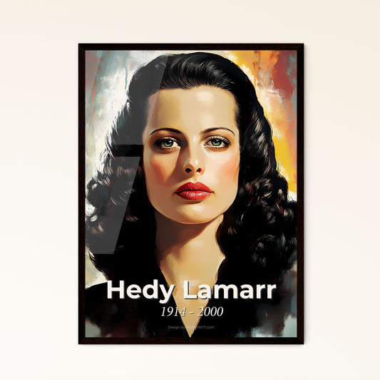 Portrait of Hedy Lamarr, 1914 - 2000. Impressionistic painting of a woman with long black hair.