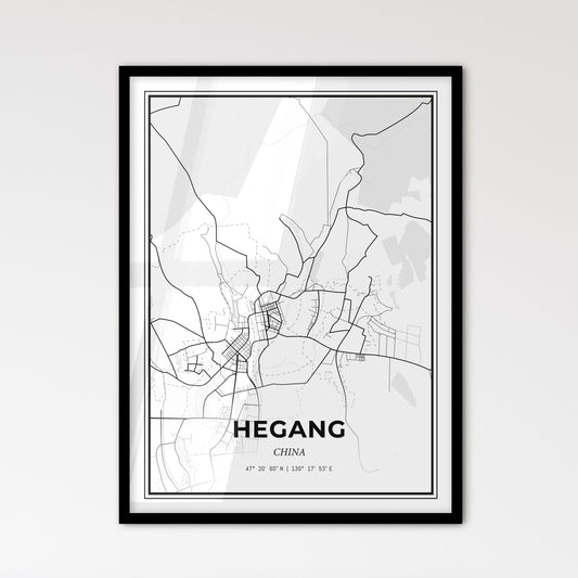 Hegang China - Scandinavian Style City Map for Modern Home Decor