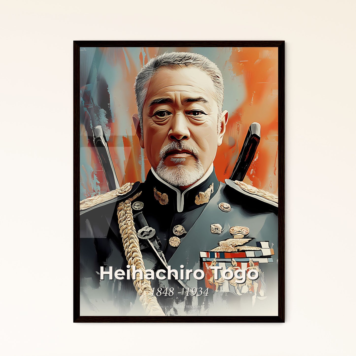 Portrait of Heihachiro Togo, 1848 - 1934. Impressionistic painting of a man in a military uniform.