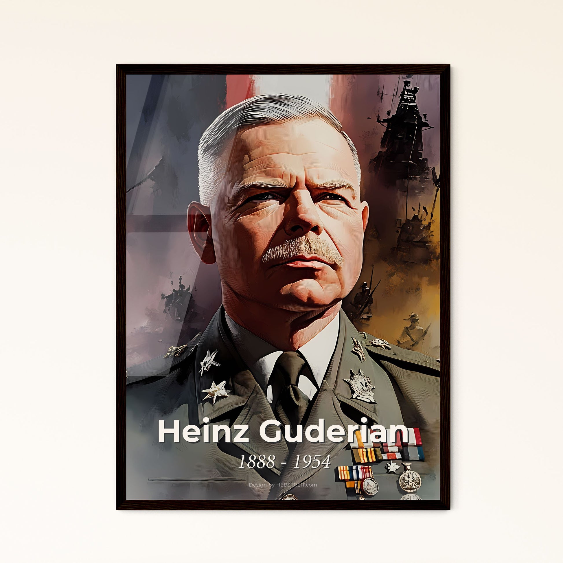 Portrait of Heinz Guderian, 1888 - 1954. Impressionistic painting of a man in military uniform.