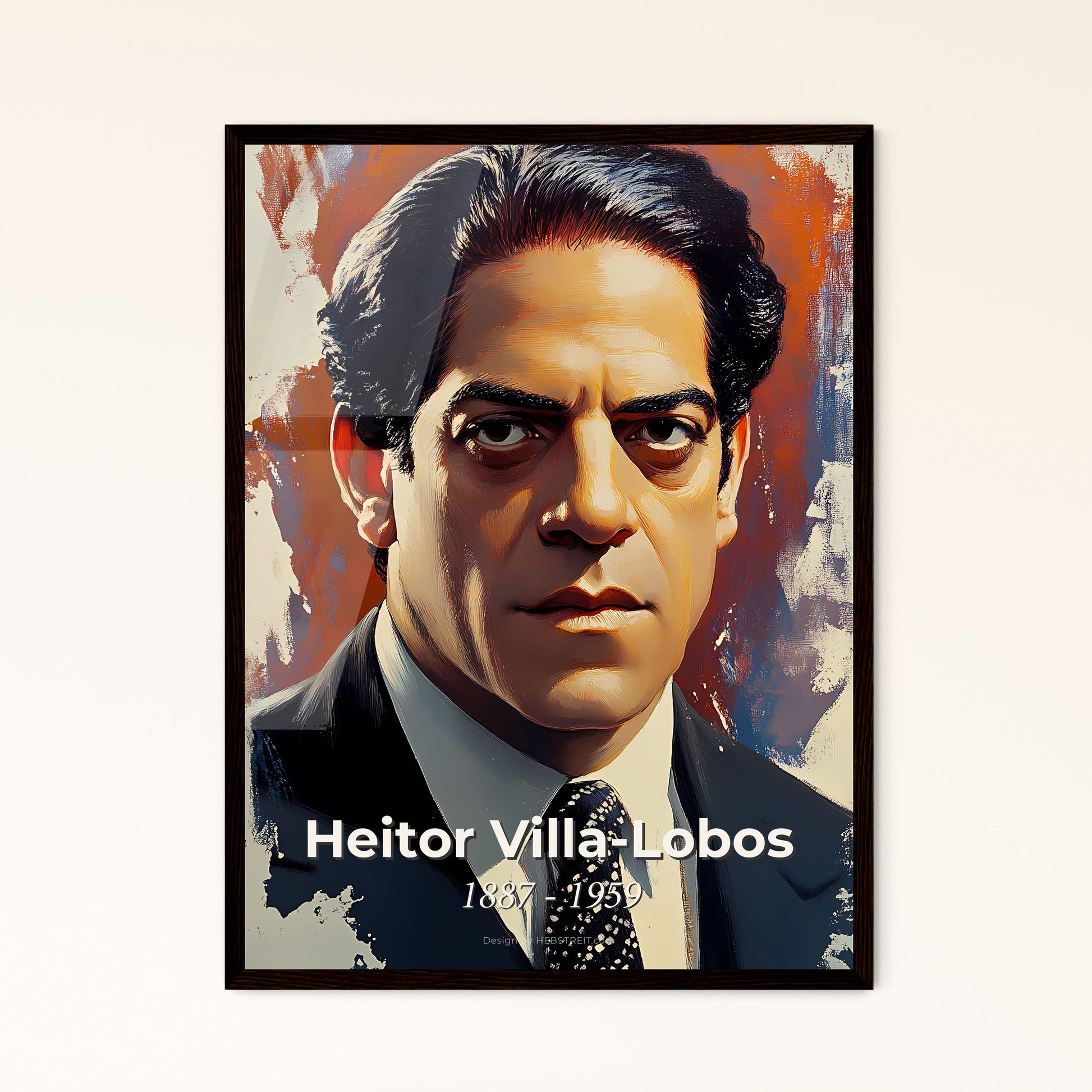 Portrait of Heitor Villa-Lobos, 1887 - 1959. Impressionistic painting of a man in a suit.