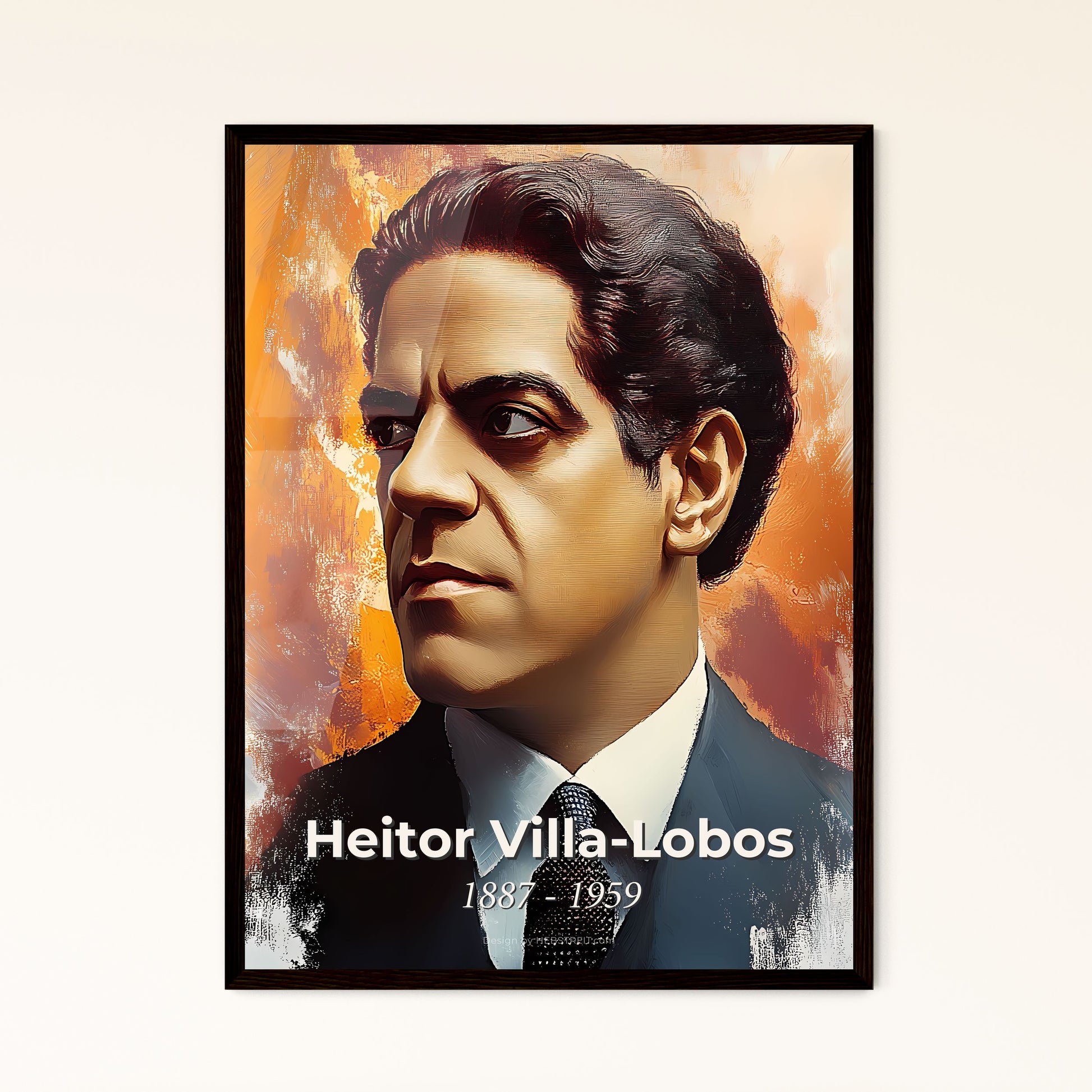 Portrait of Heitor Villa-Lobos, 1887 - 1959. Impressionistic painting of a man in a suit and tie.