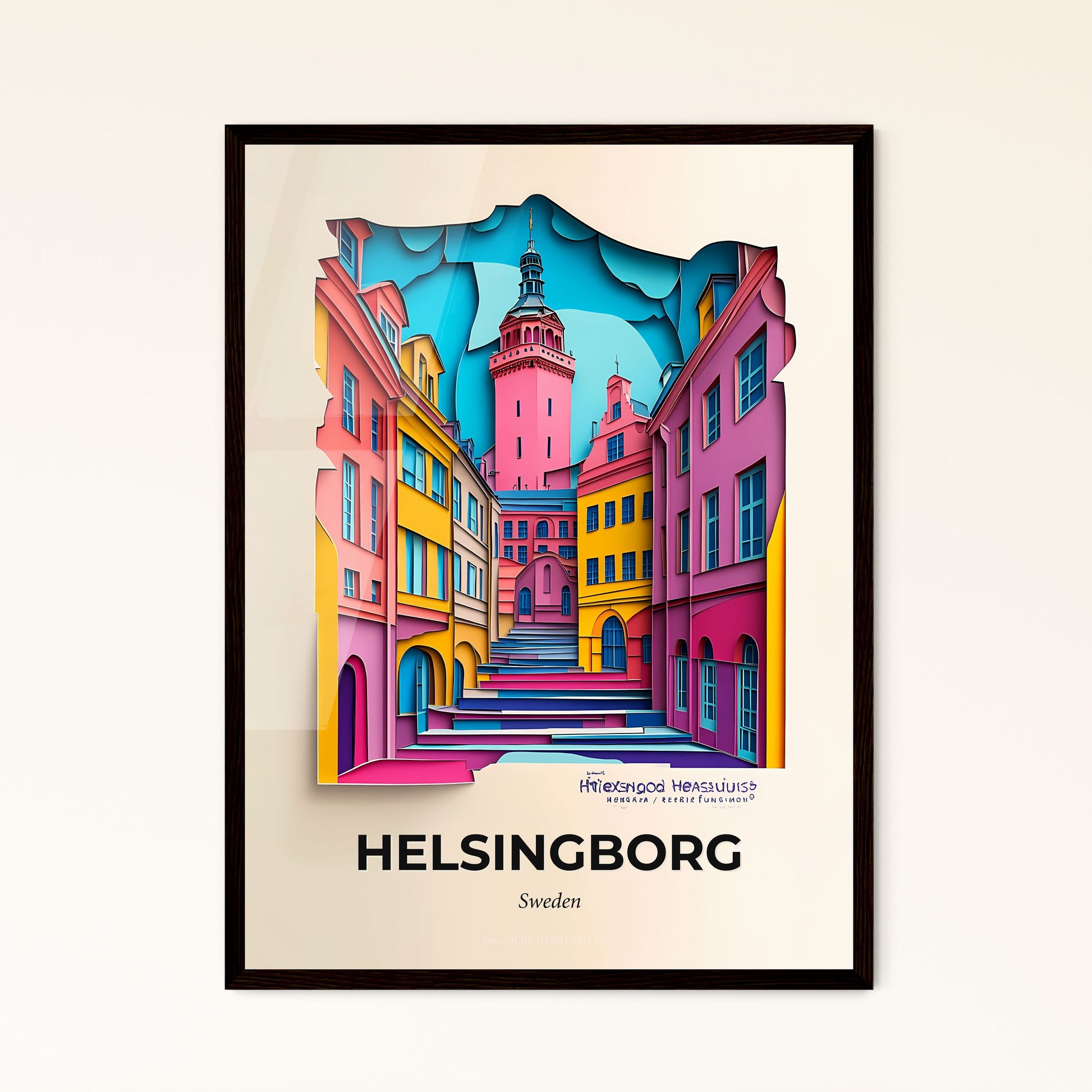 Vivid Helsingborg, Sweden - a paper cut of a colorful city with a clock tower