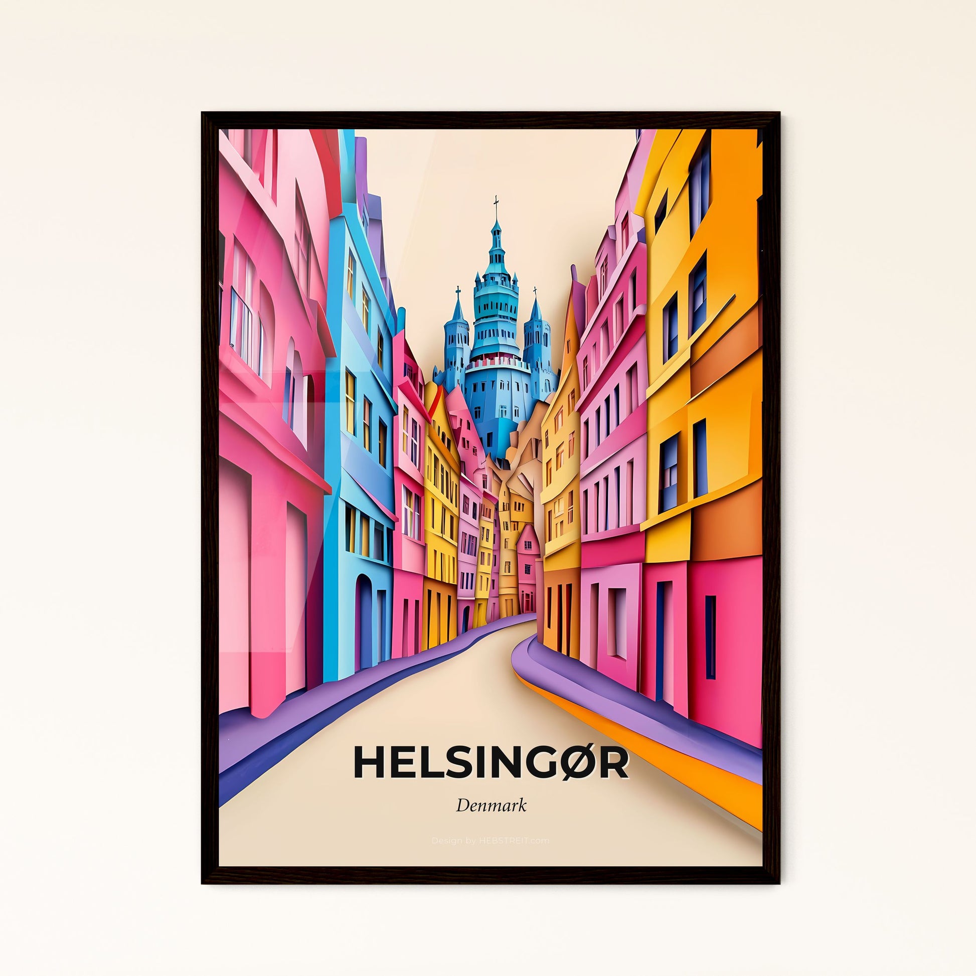 Vivid Helsingør, Denmark - a colorful city street with a church in the background