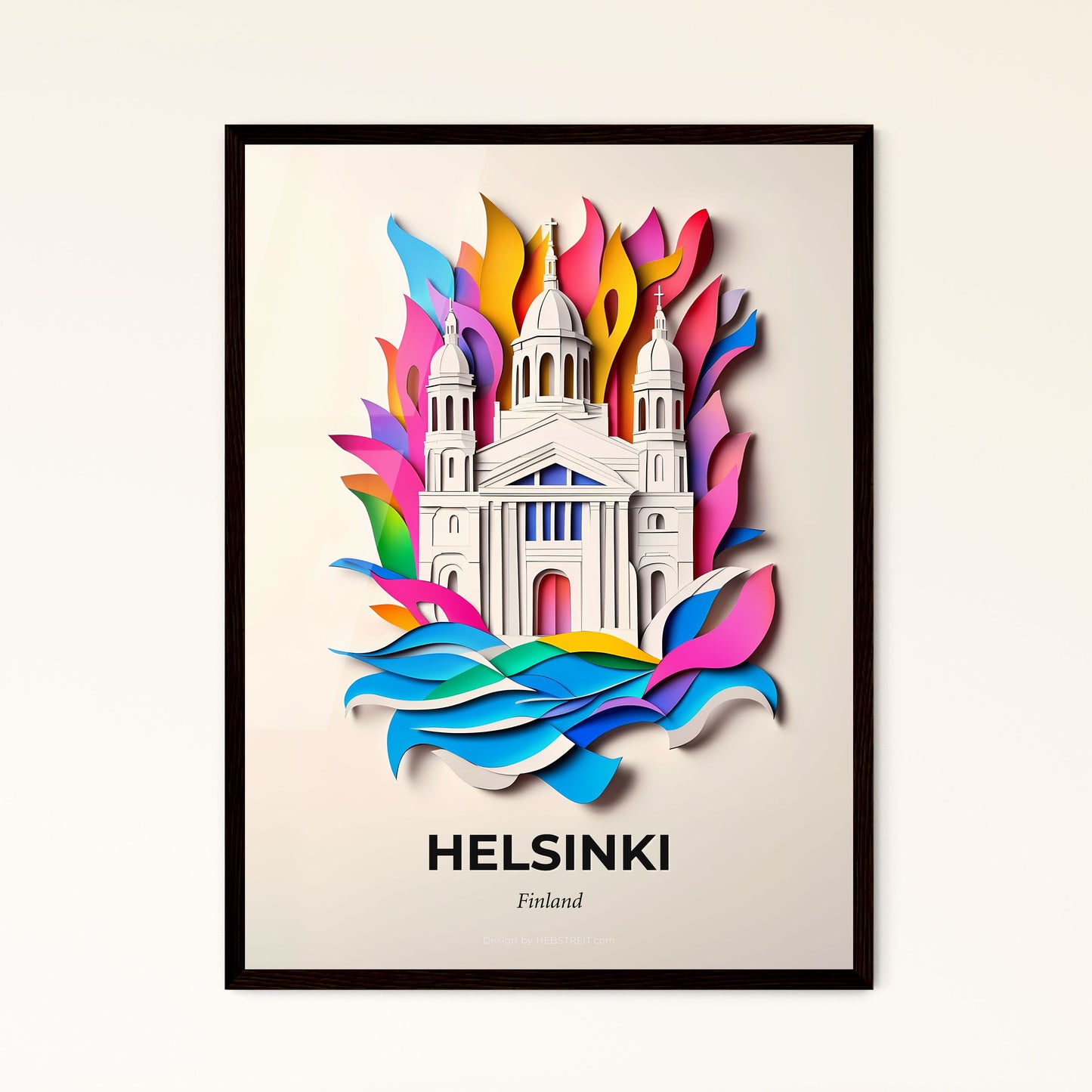 Vivid Helsinki, Finland - a paper cut of a church with a rainbow stream