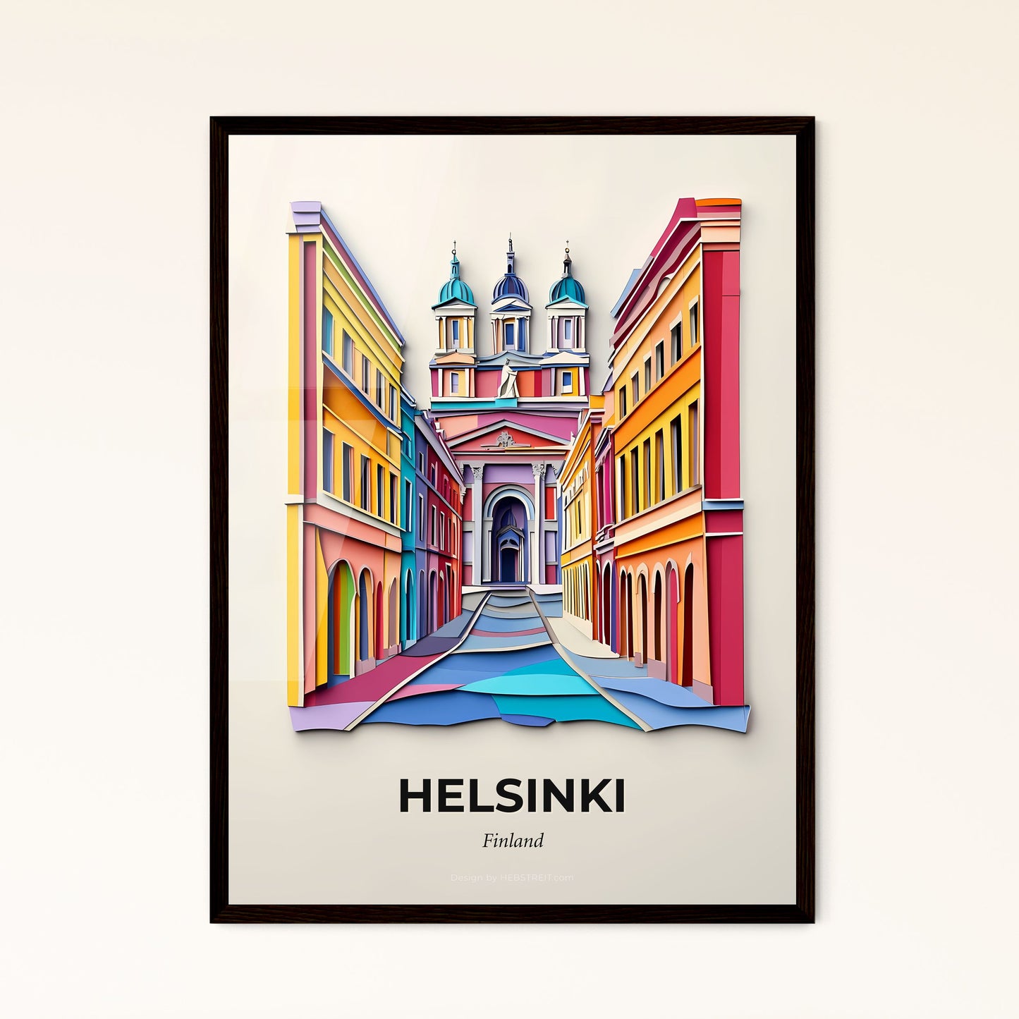 Vivid Helsinki, Finland - a colorful city street with a church