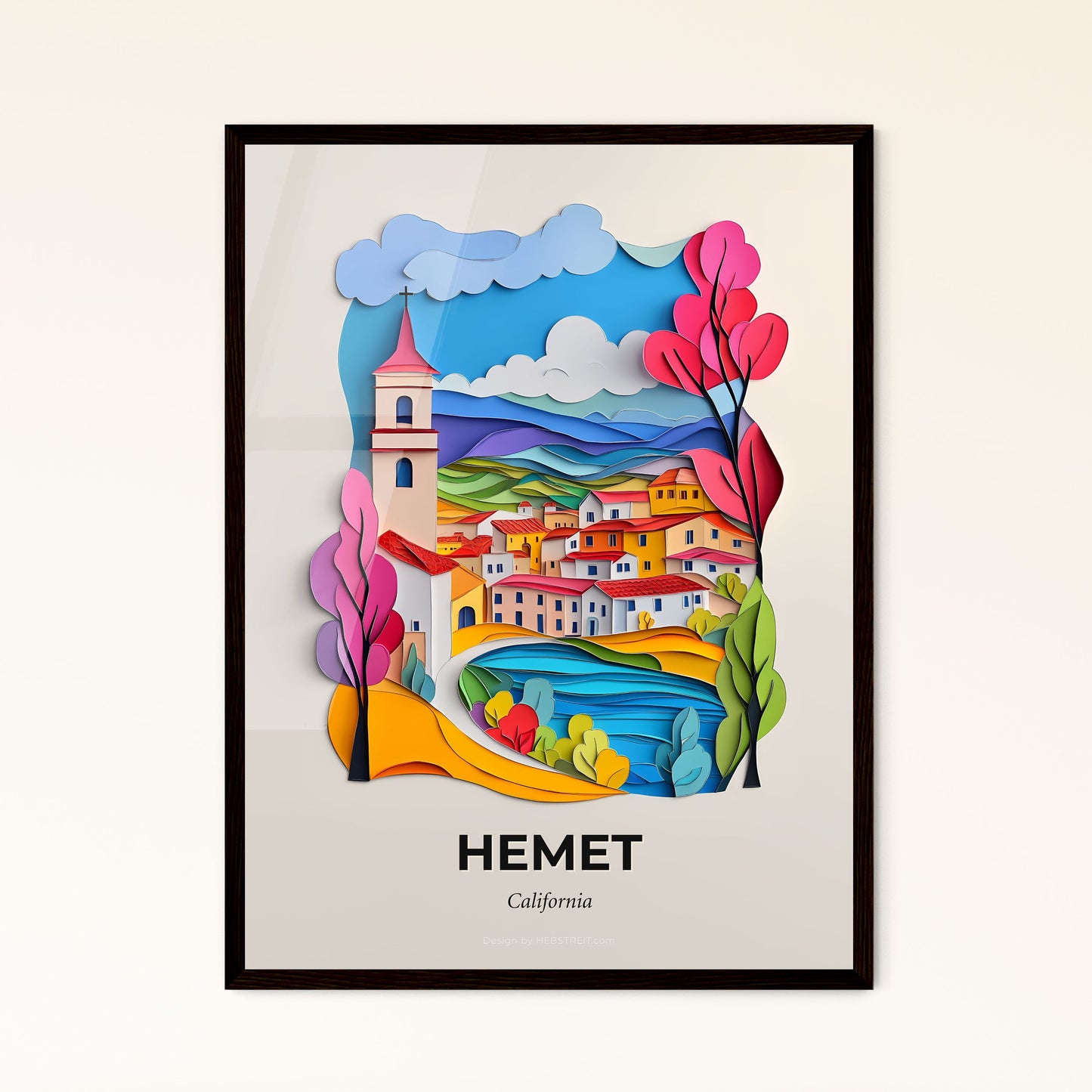 Vivid Hemet, California - a paper cut of a town with a river