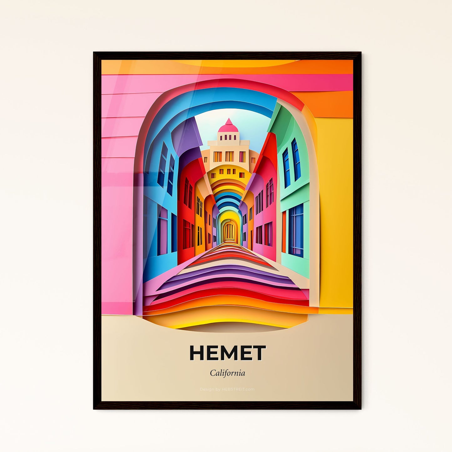 Vivid Hemet, California - a colorful city street with a rainbow colored arch