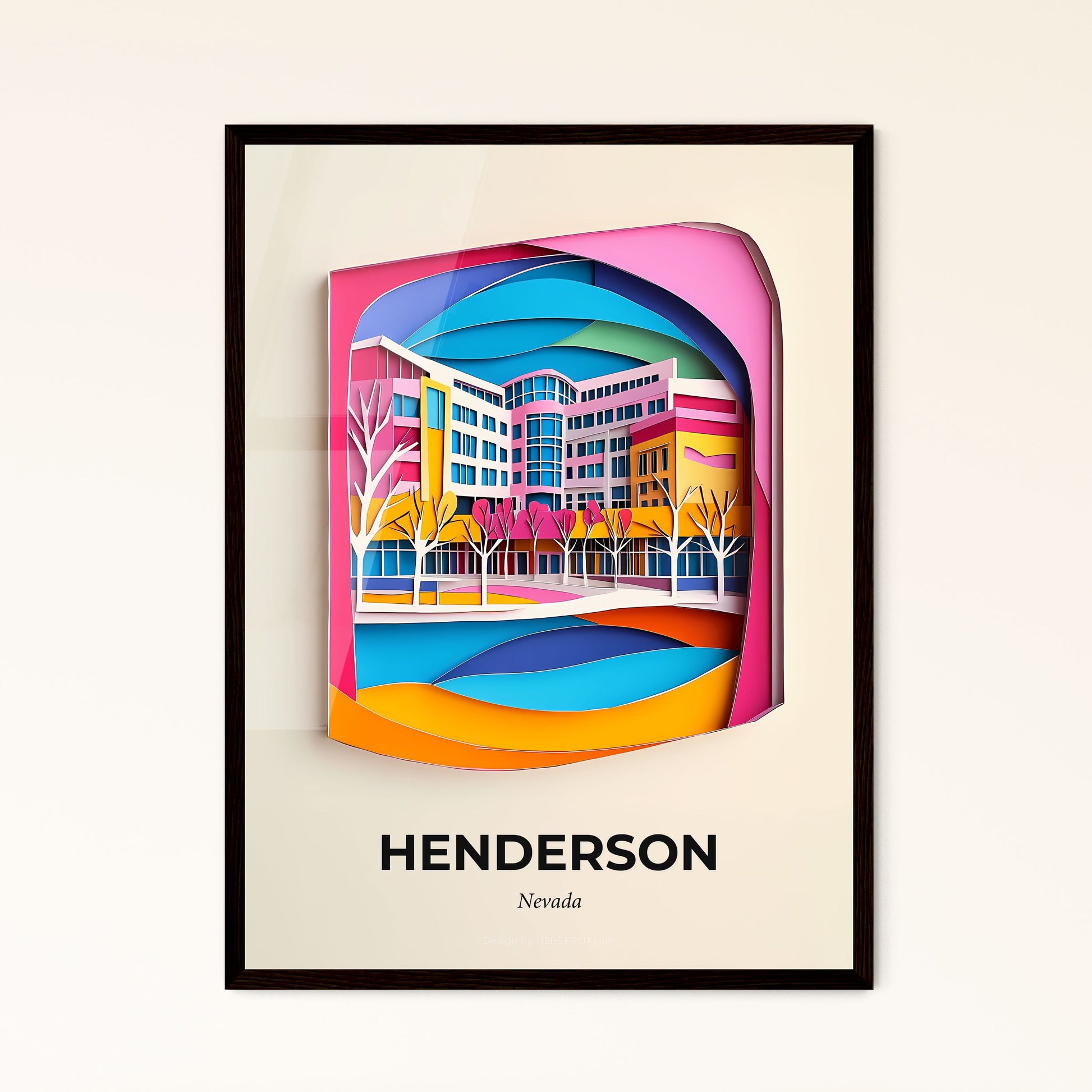 Vivid Henderson, Nevada - a colorful cityscape with a river and trees