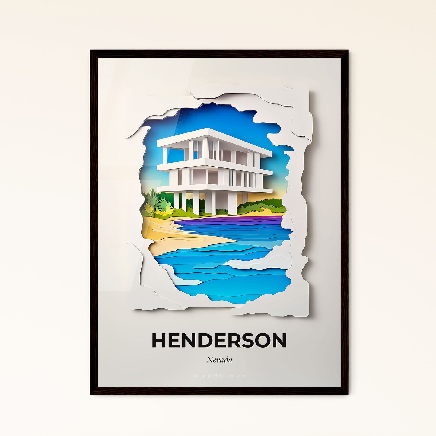 Vivid Henderson, Nevada - a paper cut of a house on a beach