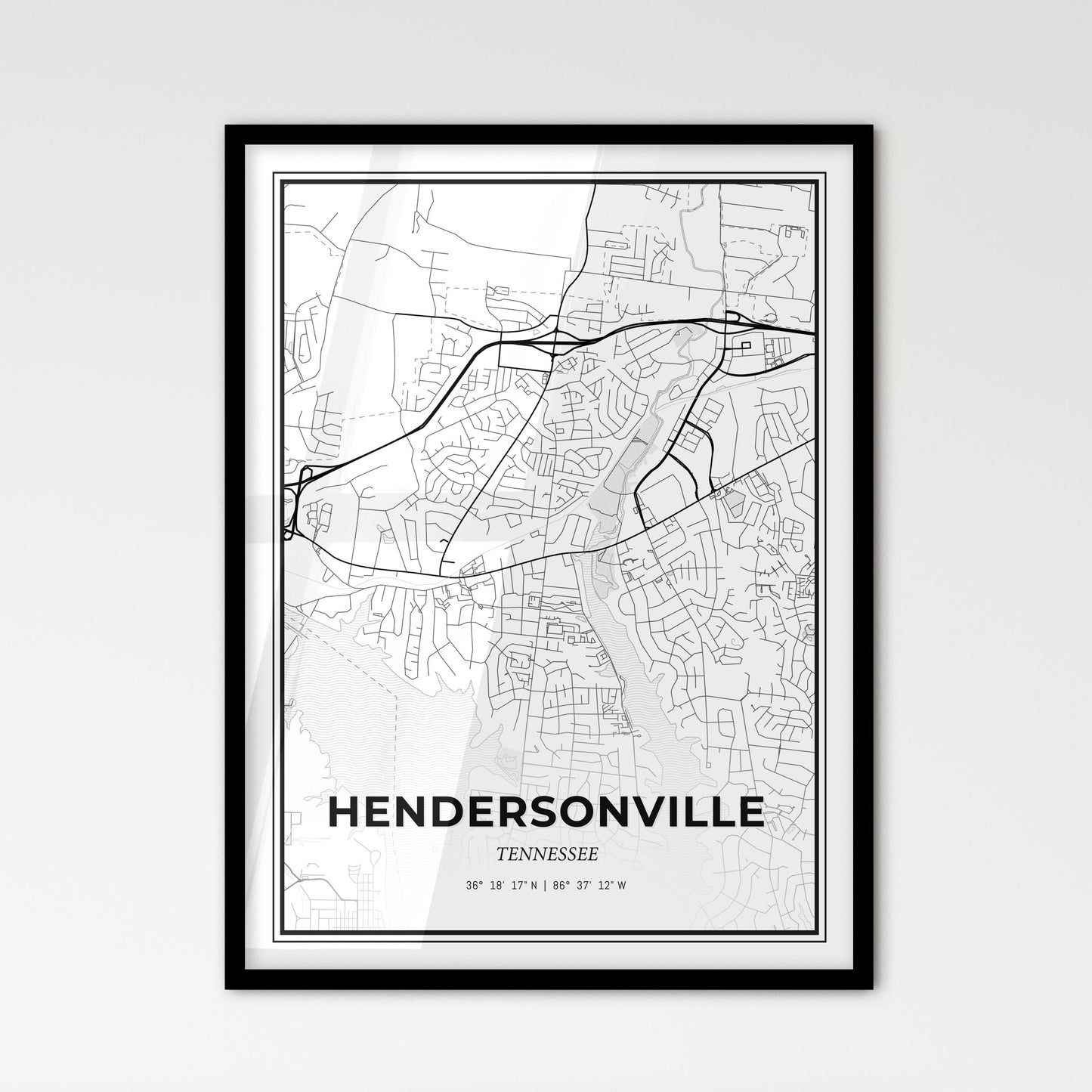 Hendersonville Tennessee - Scandinavian Style City Map for Modern Home Decor