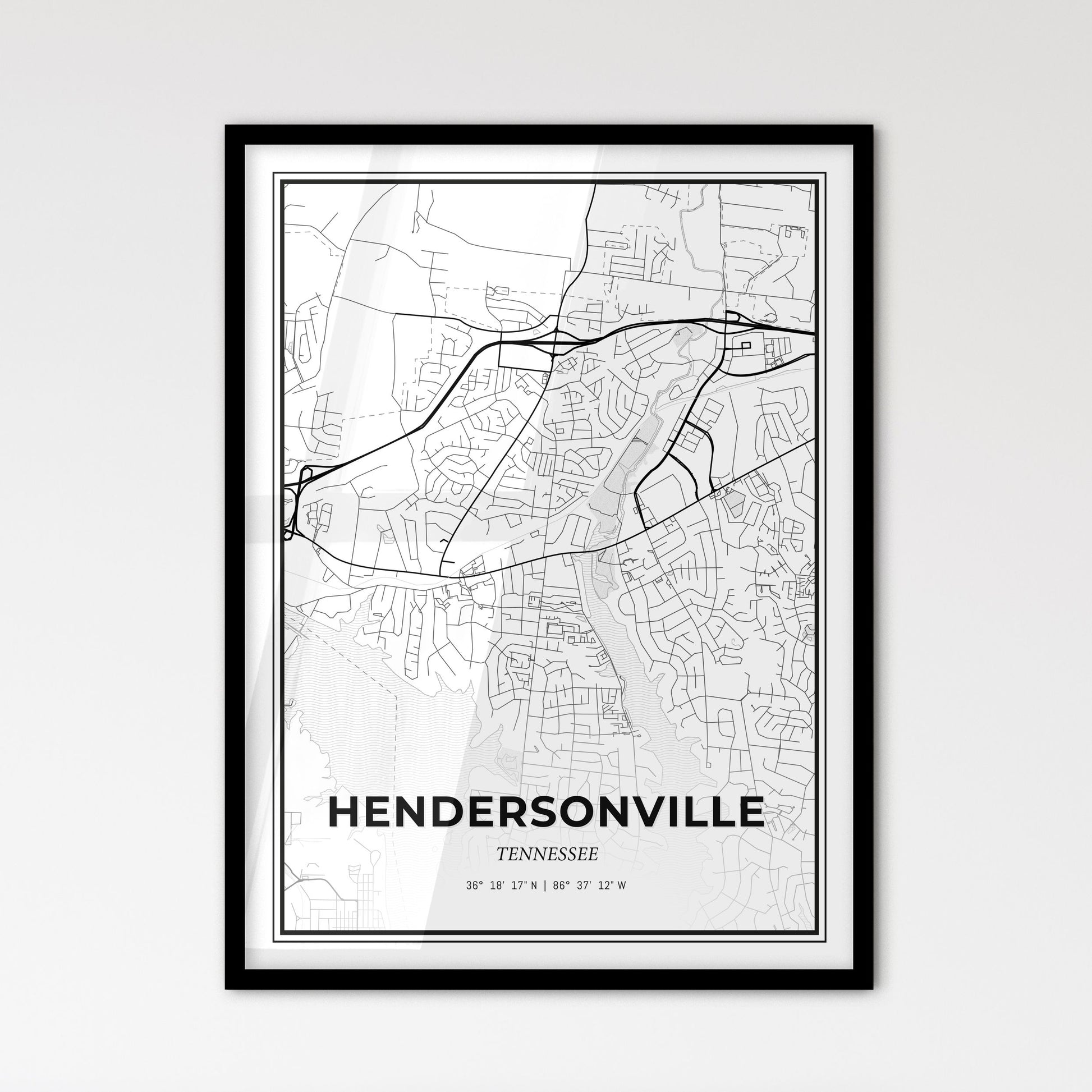 Hendersonville Tennessee - Scandinavian Style City Map for Modern Home Decor