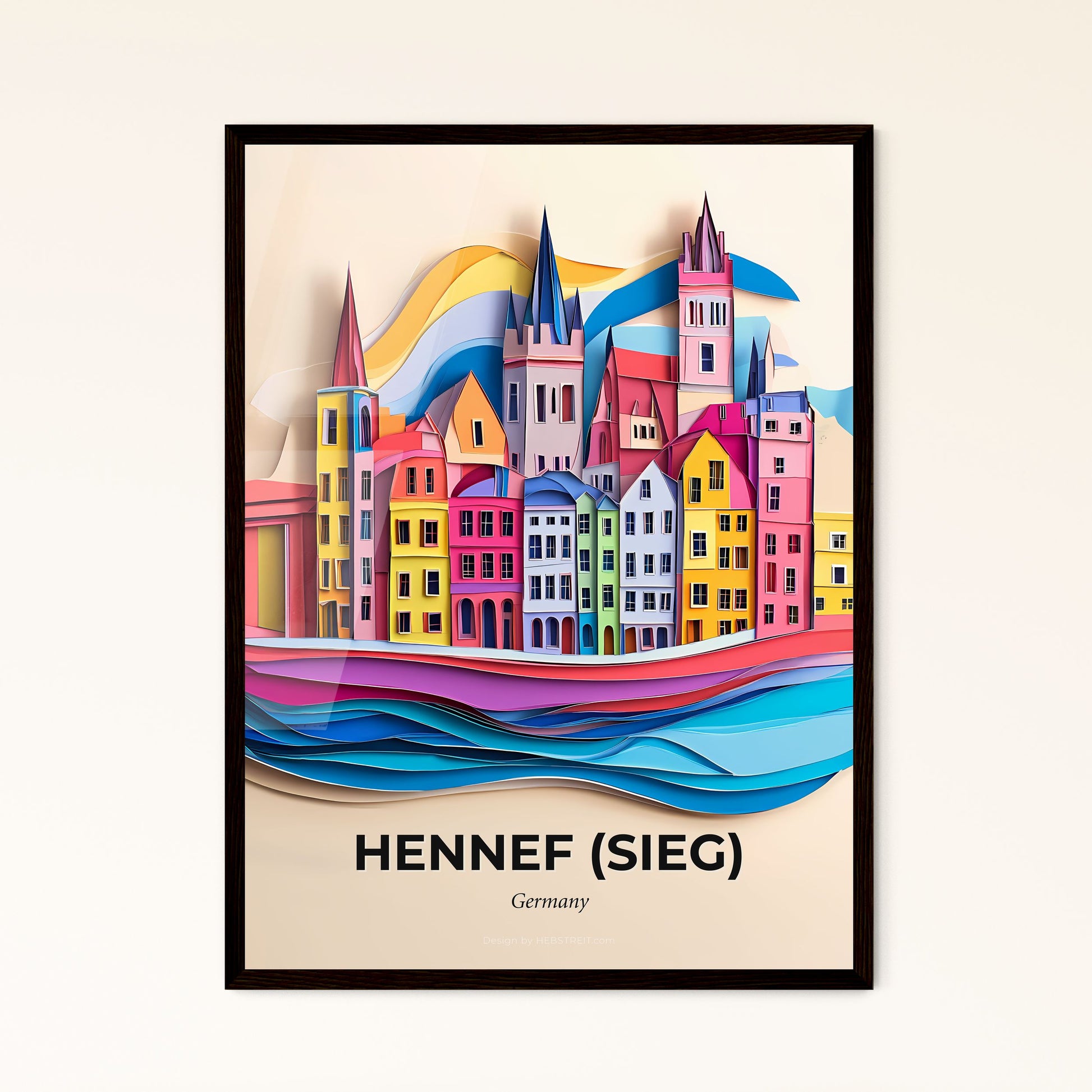 Vivid Hennef (Sieg), Germany - a paper cut of a city with a rainbow