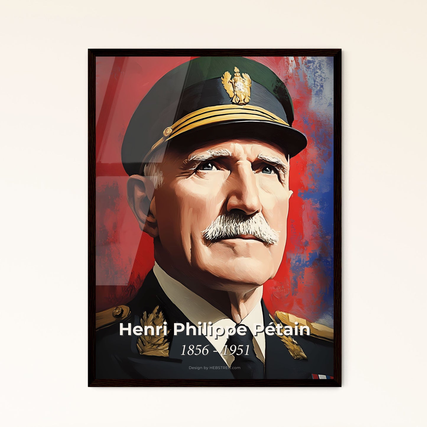 Portrait of Henri Philippe Pétain, 1856 - 1951. Impressionistic painting of a man in a military uniform.