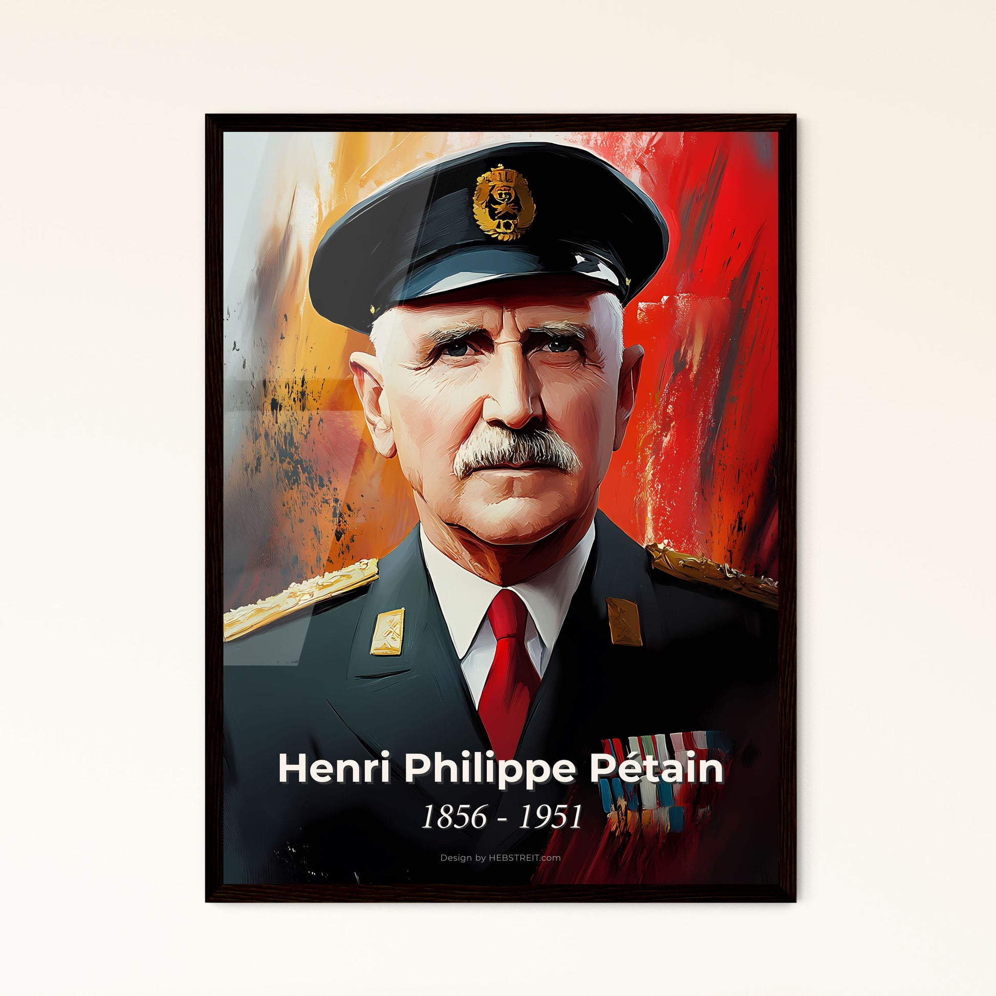 Portrait of Henri Philippe Pétain, 1856 - 1951. Impressionistic painting of a man in a military uniform.