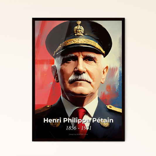 Portrait of Henri Philippe Pétain, 1856 - 1951. Impressionistic painting of a man in a uniform.