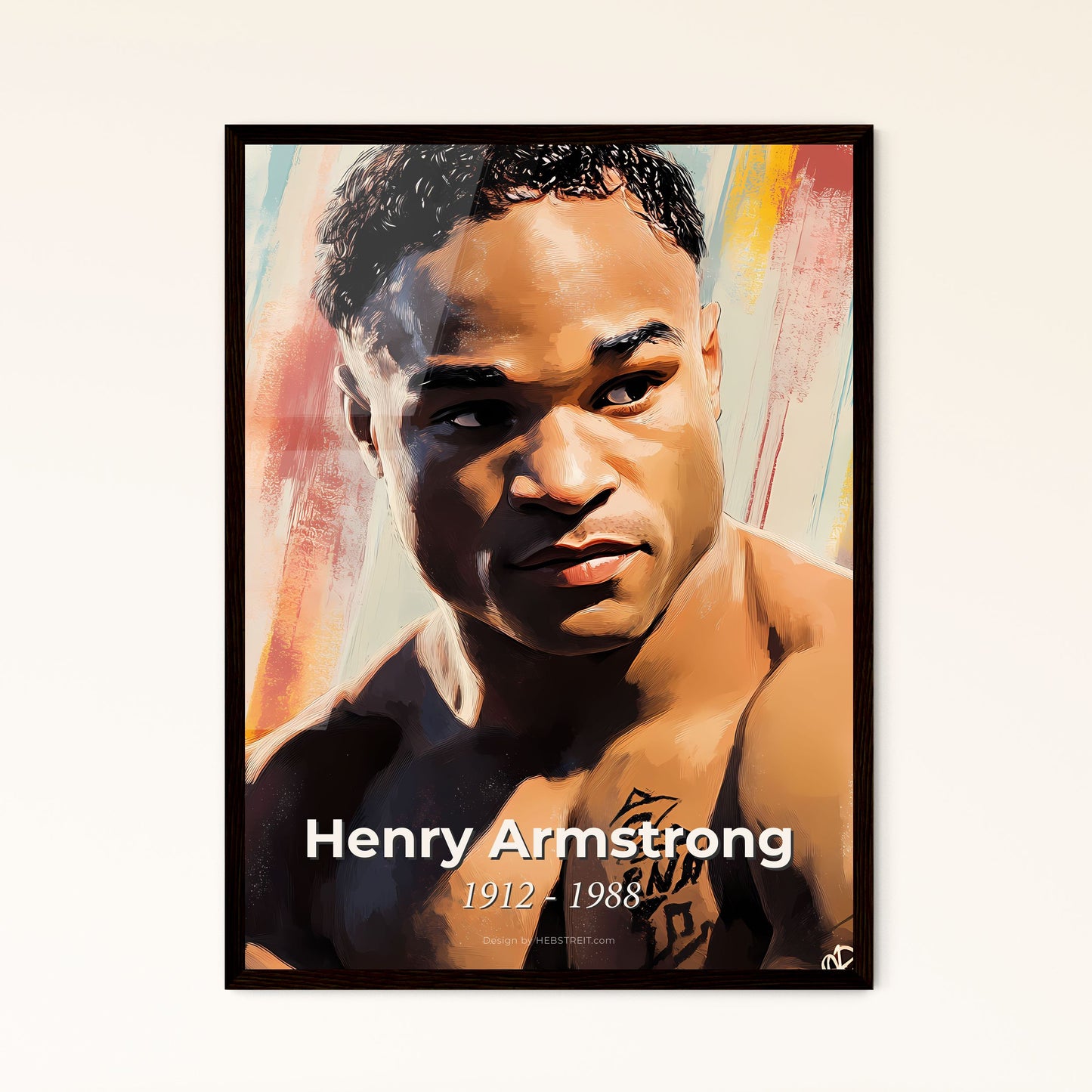 Portrait of Henry Armstrong, 1912 - 1988. Impressionistic painting of a man with no shirt.