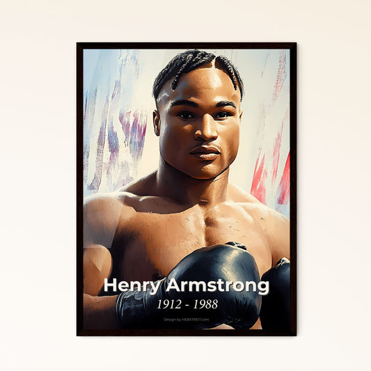 Portrait of Henry Armstrong, 1912 - 1988. Impressionistic painting of a man wearing boxing gloves.