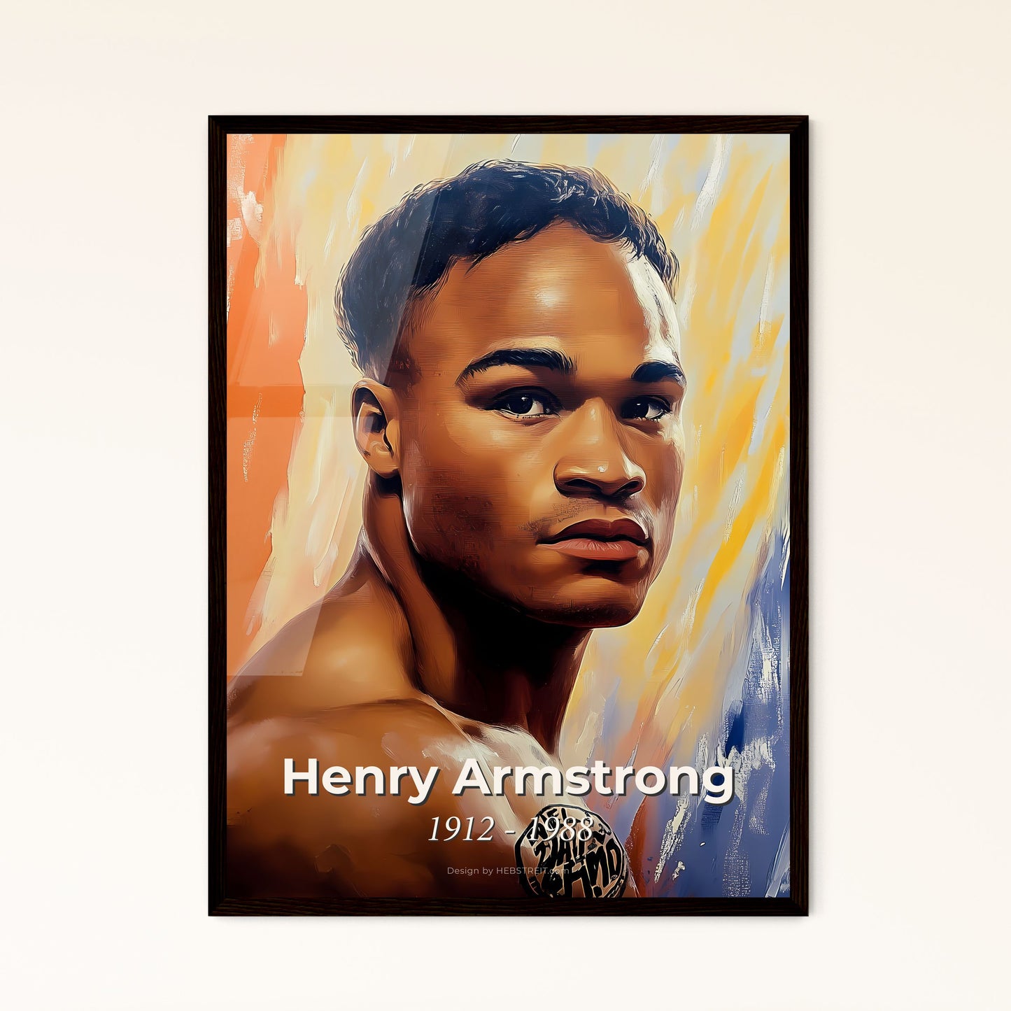 Portrait of Henry Armstrong, 1912 - 1988. Impressionistic painting of a man with no shirt.