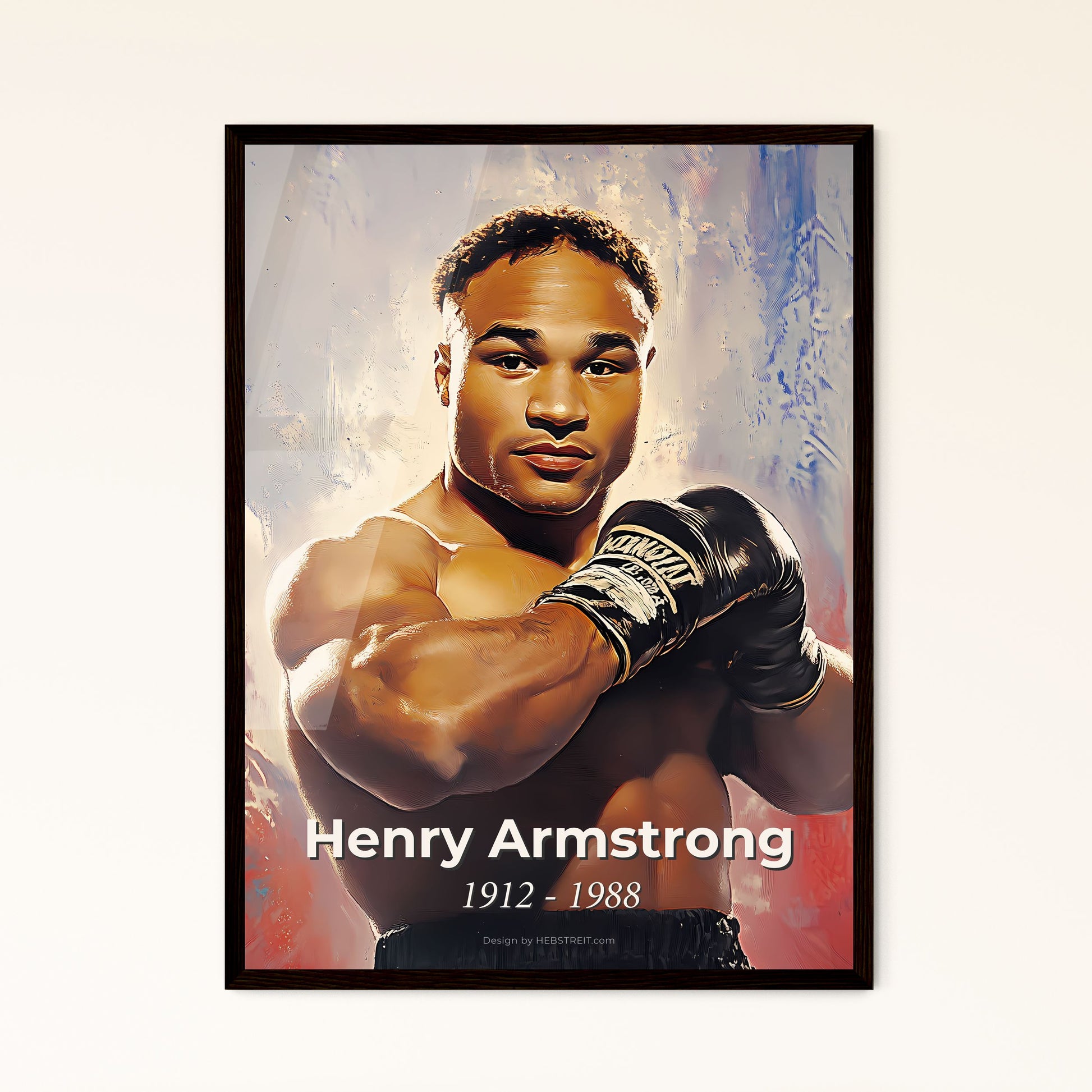 Portrait of Henry Armstrong, 1912 - 1988. Impressionistic painting of a man with boxing gloves.