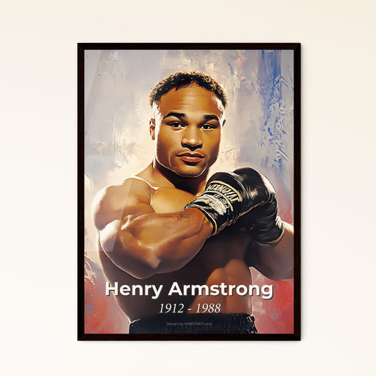 Portrait of Henry Armstrong, 1912 - 1988. Impressionistic painting of a man with boxing gloves.