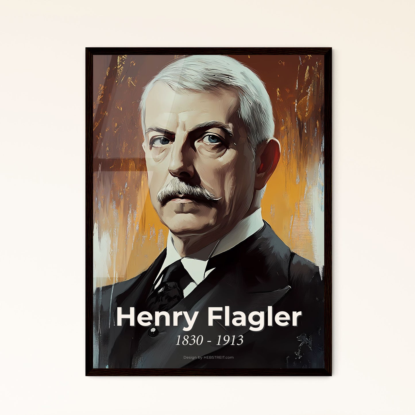 Portrait of Henry Flagler, 1830 - 1913. Impressionistic painting of a man in a suit.