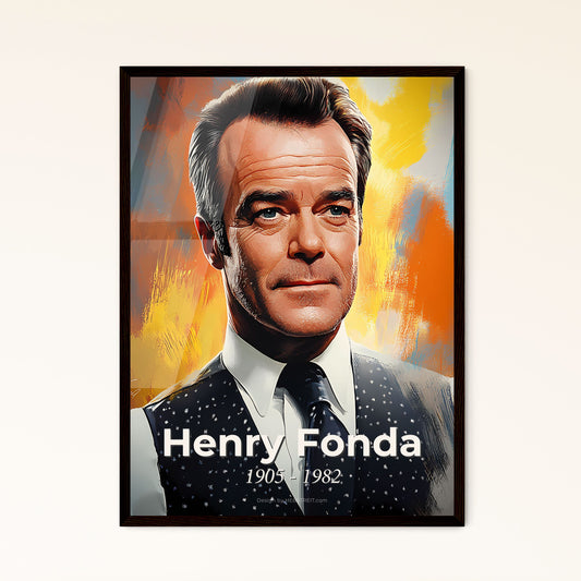 Portrait of Henry Fonda, 1905 - 1982. Impressionistic painting of a man in a vest and tie.