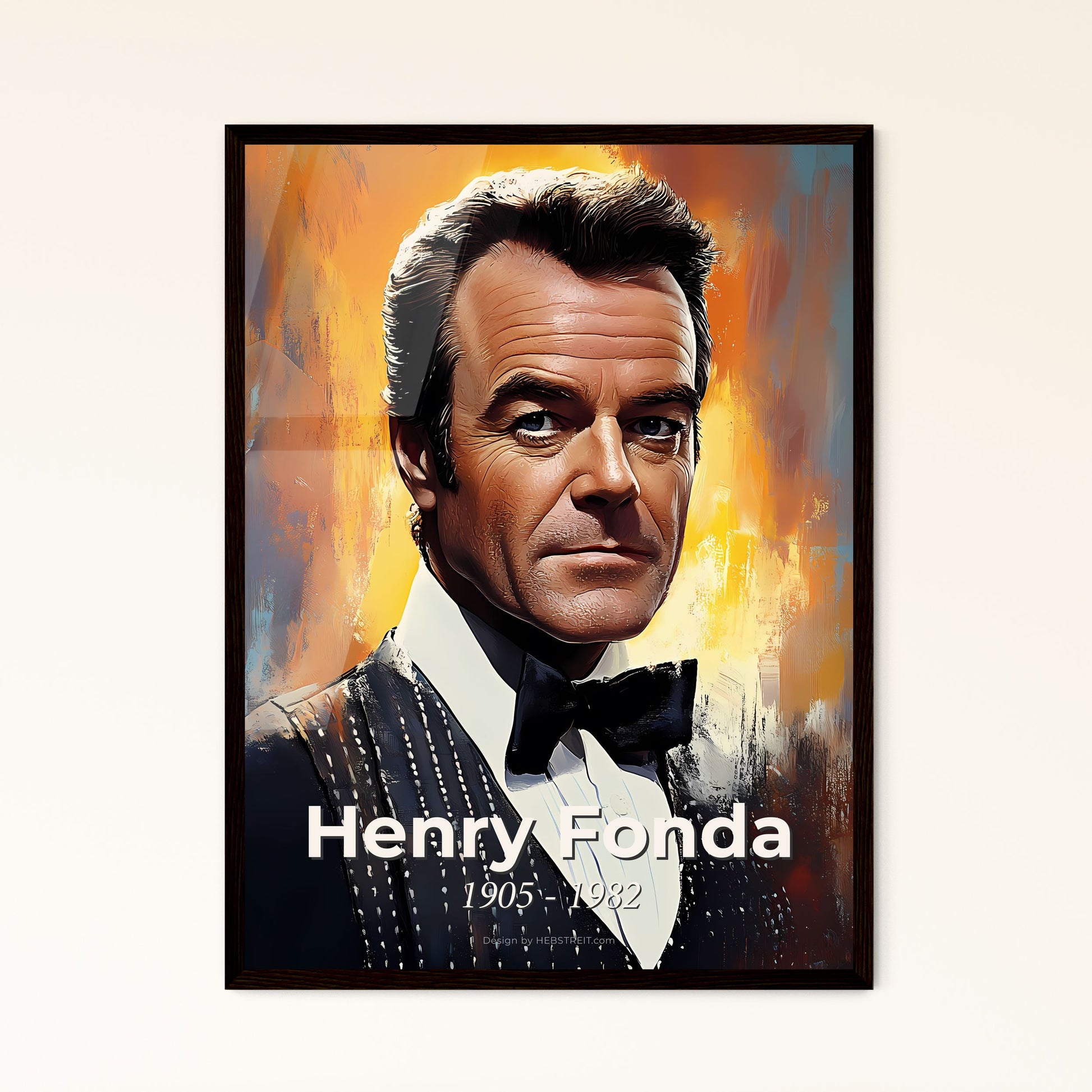 Portrait of Henry Fonda, 1905 - 1982. Impressionistic painting of a man in a suit.