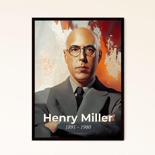 Portrait of Henry Miller, 1891 - 1980. Impressionistic painting of a man in a suit and tie.