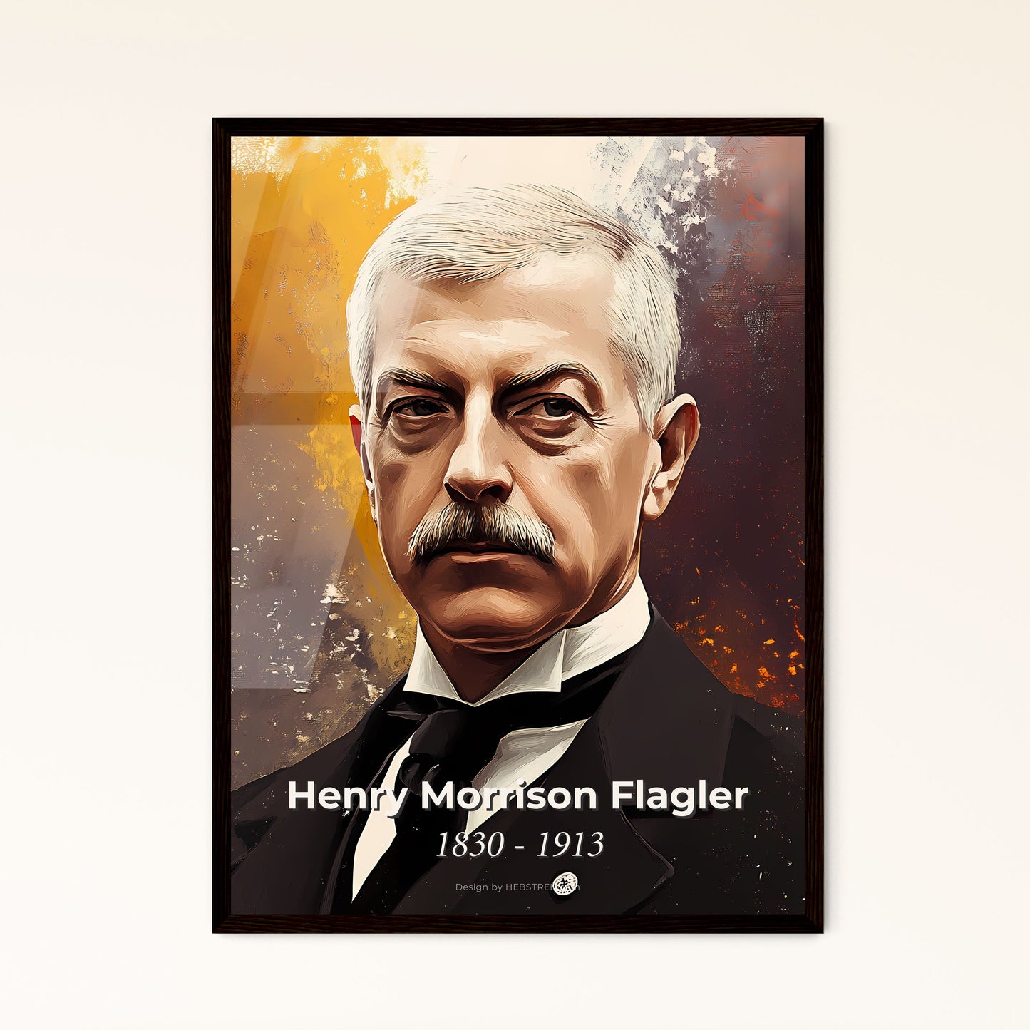 Portrait of Henry Morrison Flagler, 1830 - 1913. Impressionistic painting of a man with a mustache and a suit.