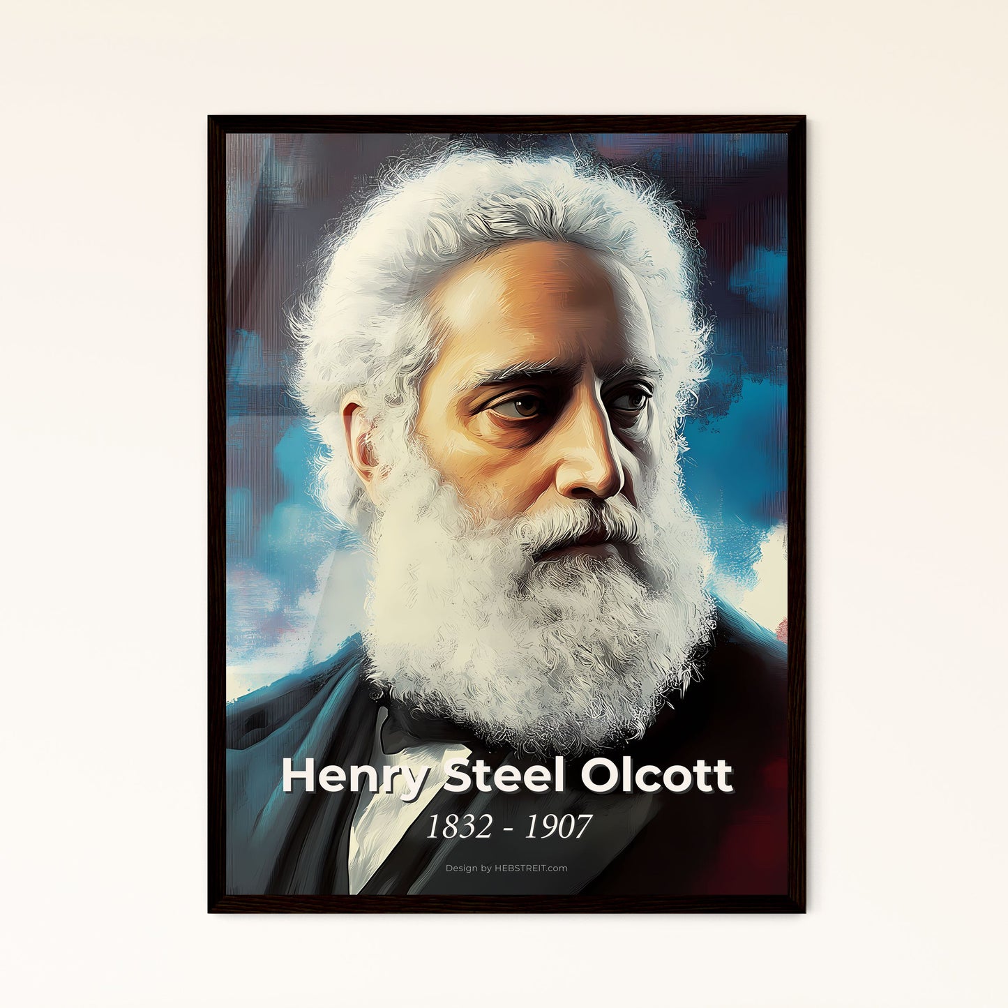 Portrait of Henry Steel Olcott, 1832 - 1907. Impressionistic painting of a man with white beard.