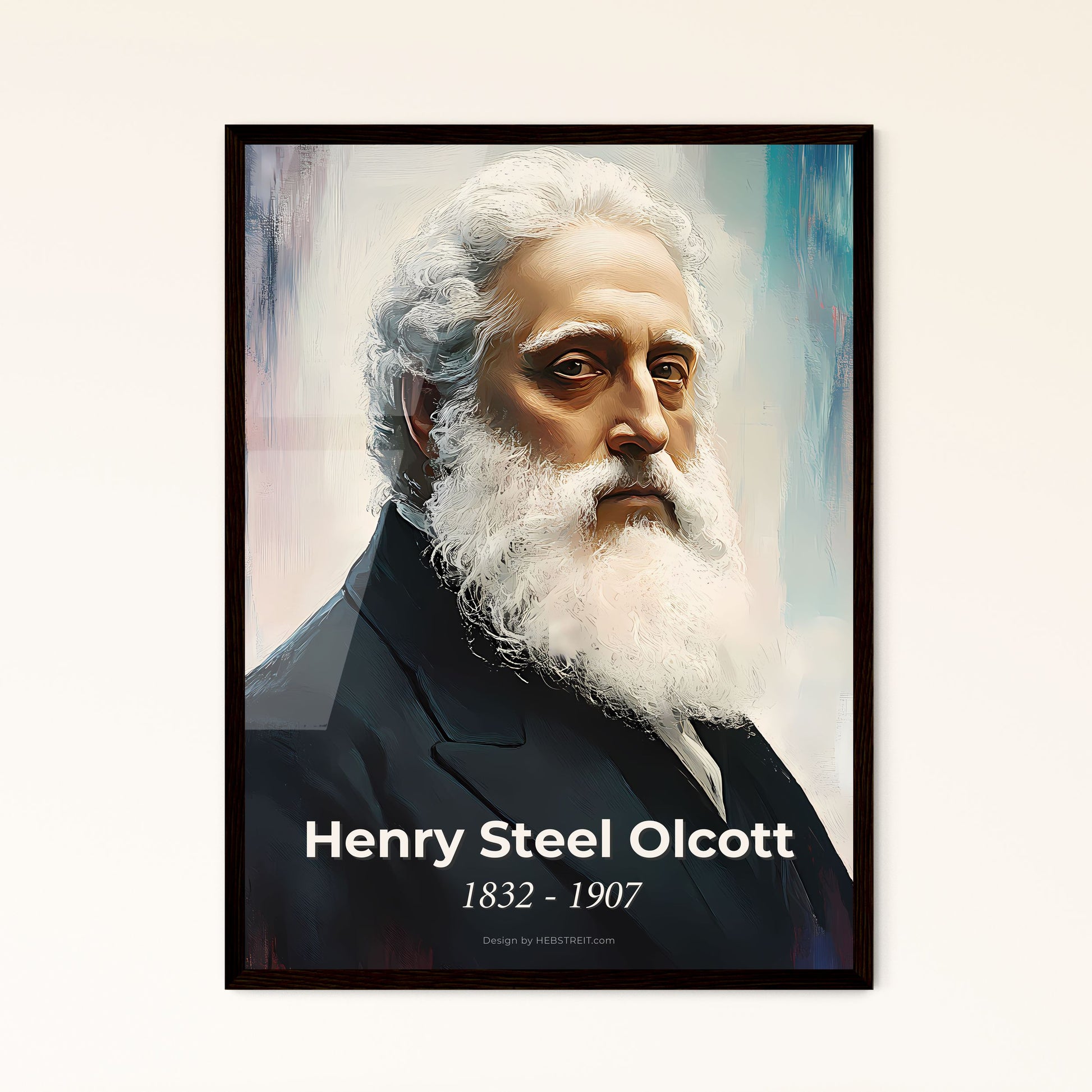 Portrait of Henry Steel Olcott, 1832 - 1907. Impressionistic painting of a man with a white beard.