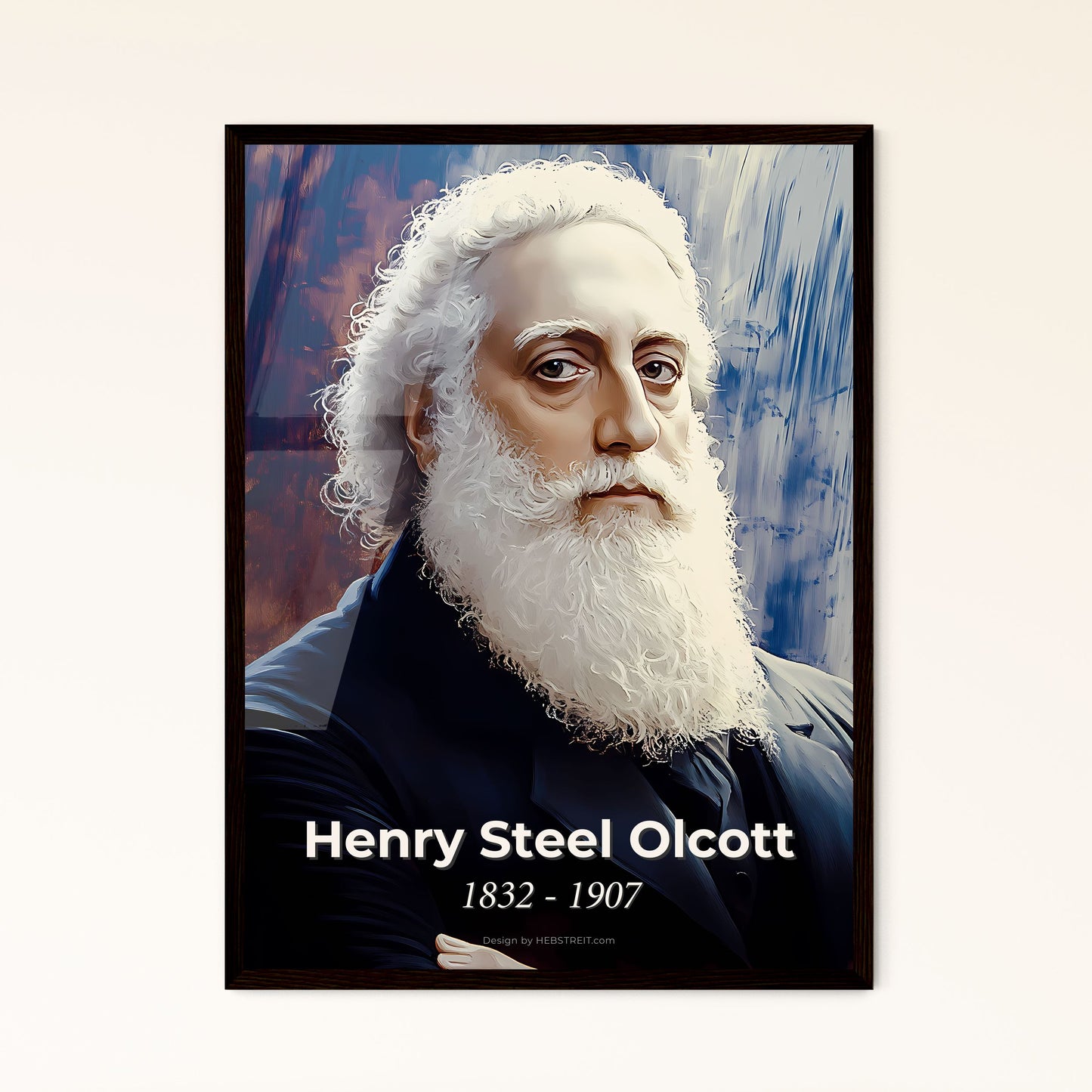 Portrait of Henry Steel Olcott, 1832 - 1907. Impressionistic painting of a man with a white beard.