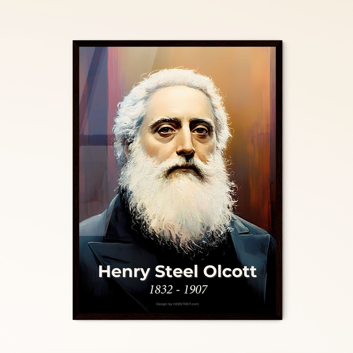 Portrait of Henry Steel Olcott, 1832 - 1907. Impressionistic painting of a man with a white beard.