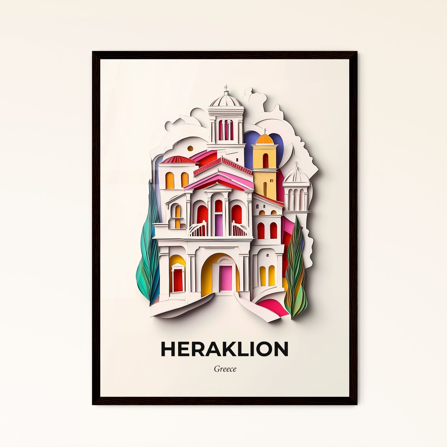 Vivid Heraklion, Greece - a paper cut of a building with a clock tower