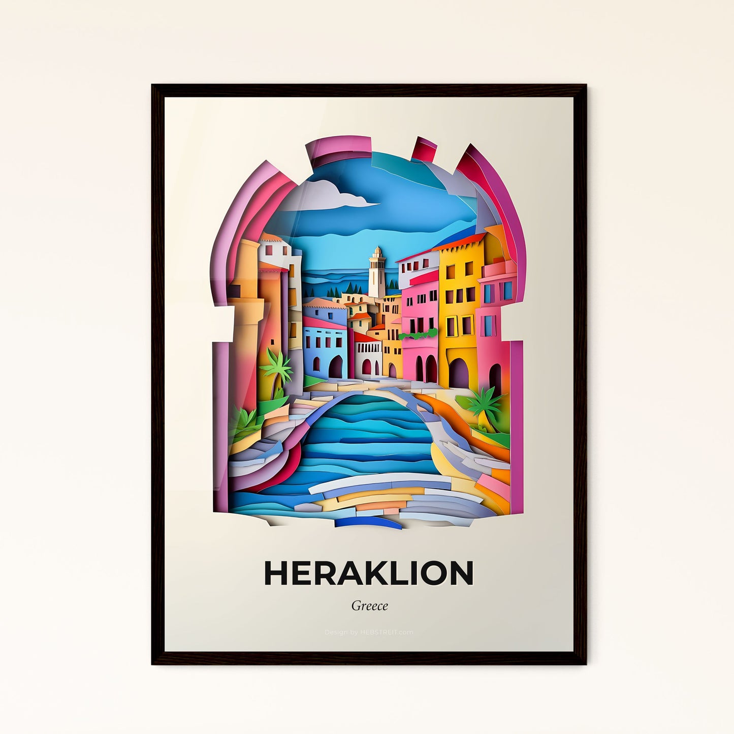 Vivid Heraklion, Greece - a paper cut of a city with a river