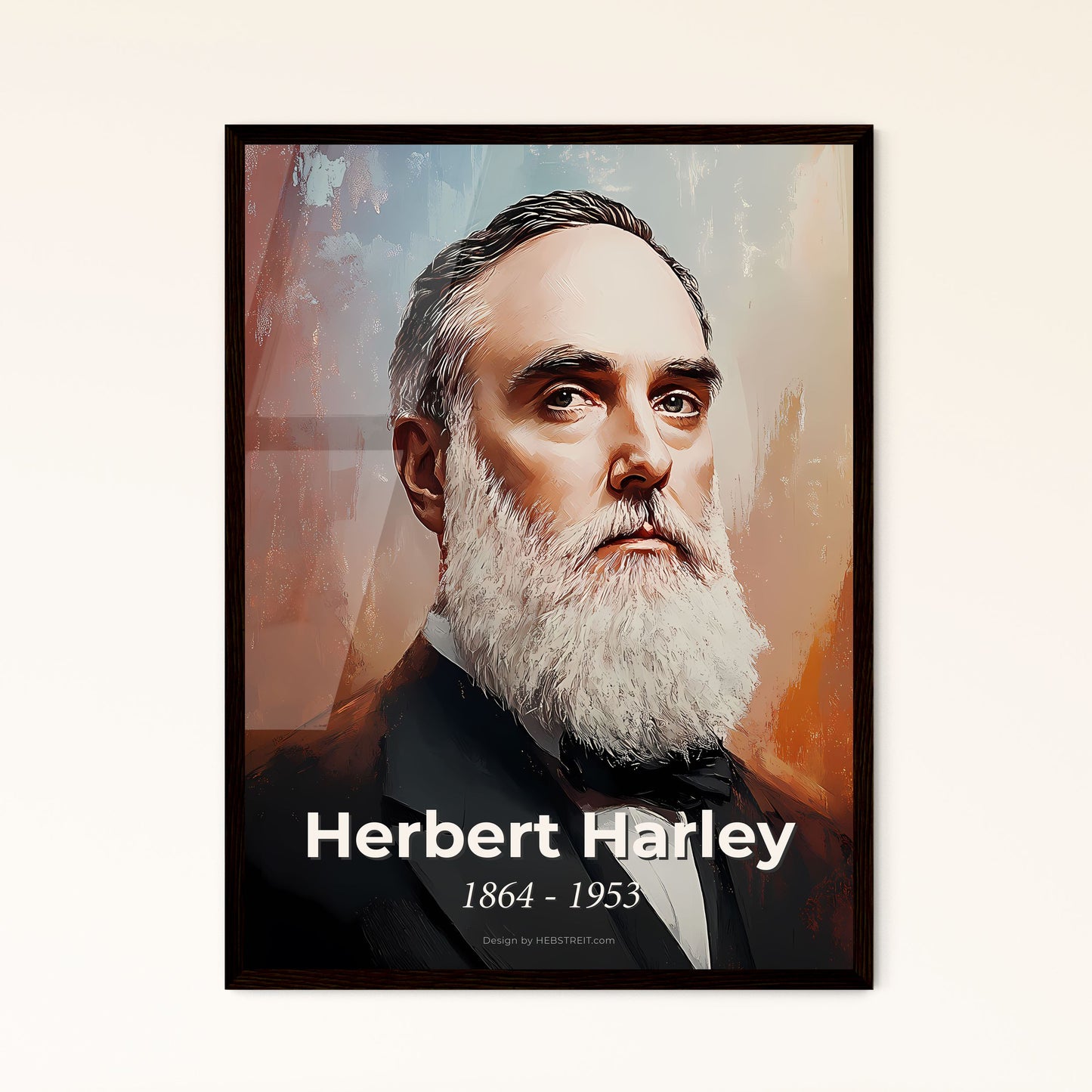 Portrait of Herbert Harley, 1864 - 1953. Impressionistic painting of a man with a white beard.