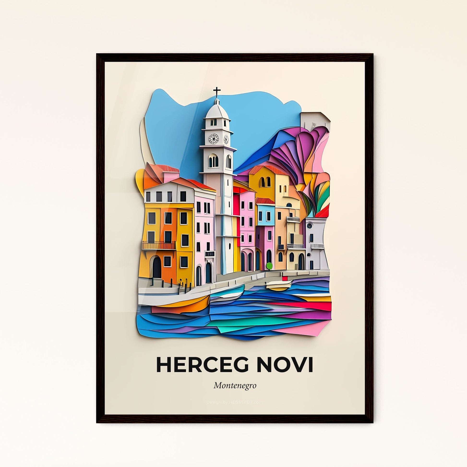 Vivid Herceg Novi, Montenegro - a paper cut of a city with a clock tower