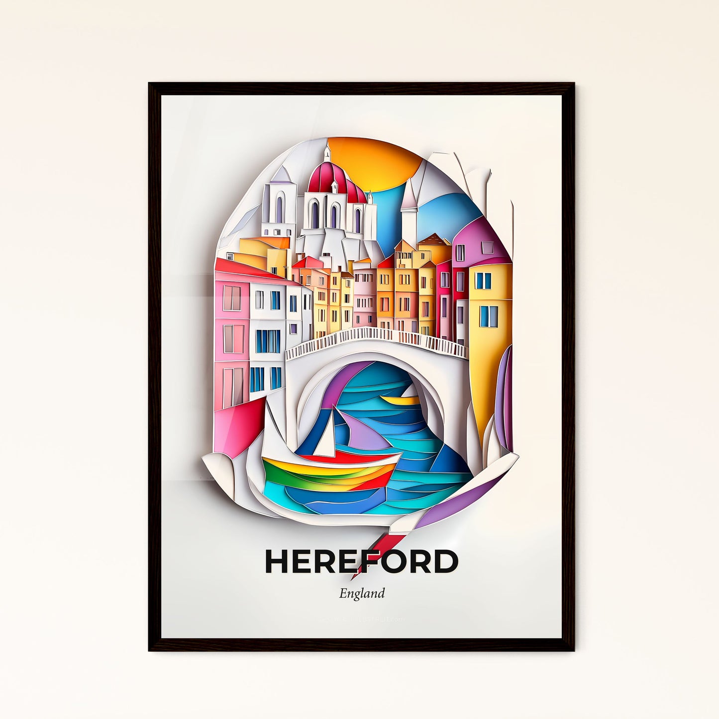 Vivid Hereford, England - a paper cut of a city with a bridge