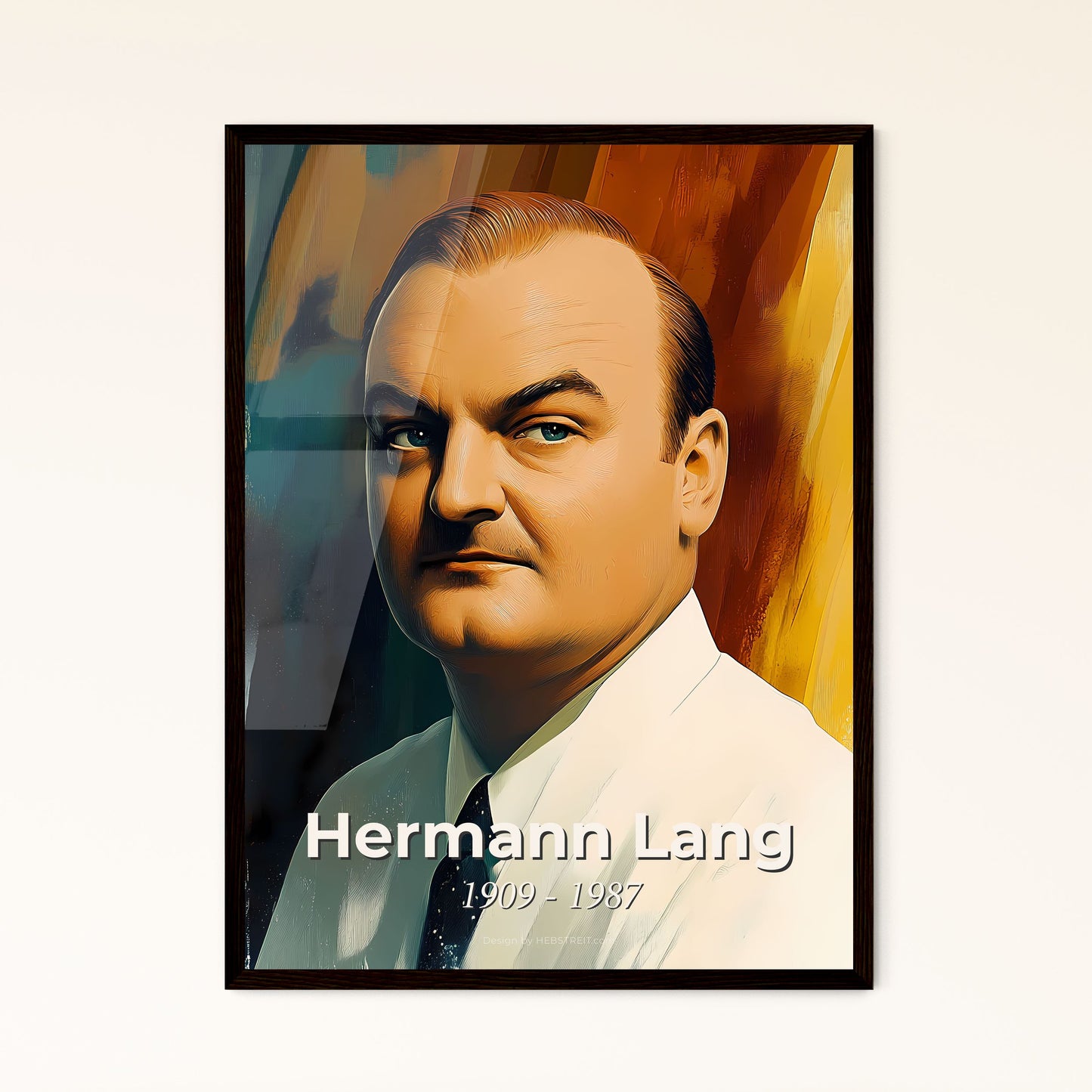 Portrait of Hermann Lang, 1909 - 1987. Impressionistic painting of a man in a white shirt and tie.