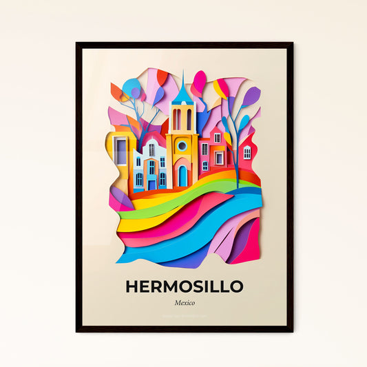 Vivid Hermosillo, Mexico - a colorful paper cut of a city with trees