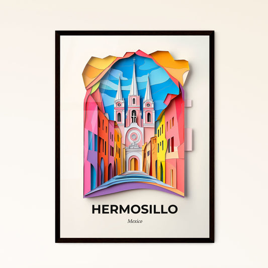 Vivid Hermosillo, Mexico - a paper cut of a church with a rainbow colored roof