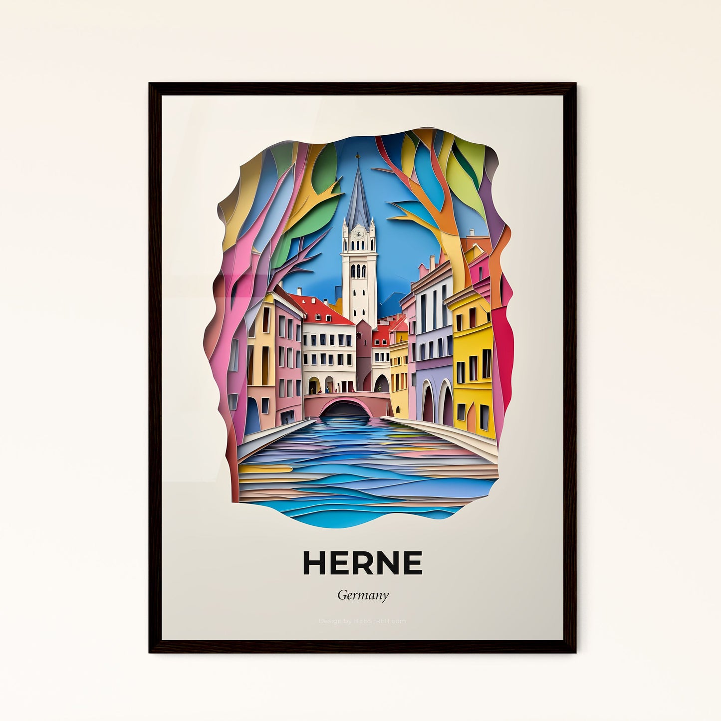 Vivid Herne, Germany - a paper cut of a city with a bridge