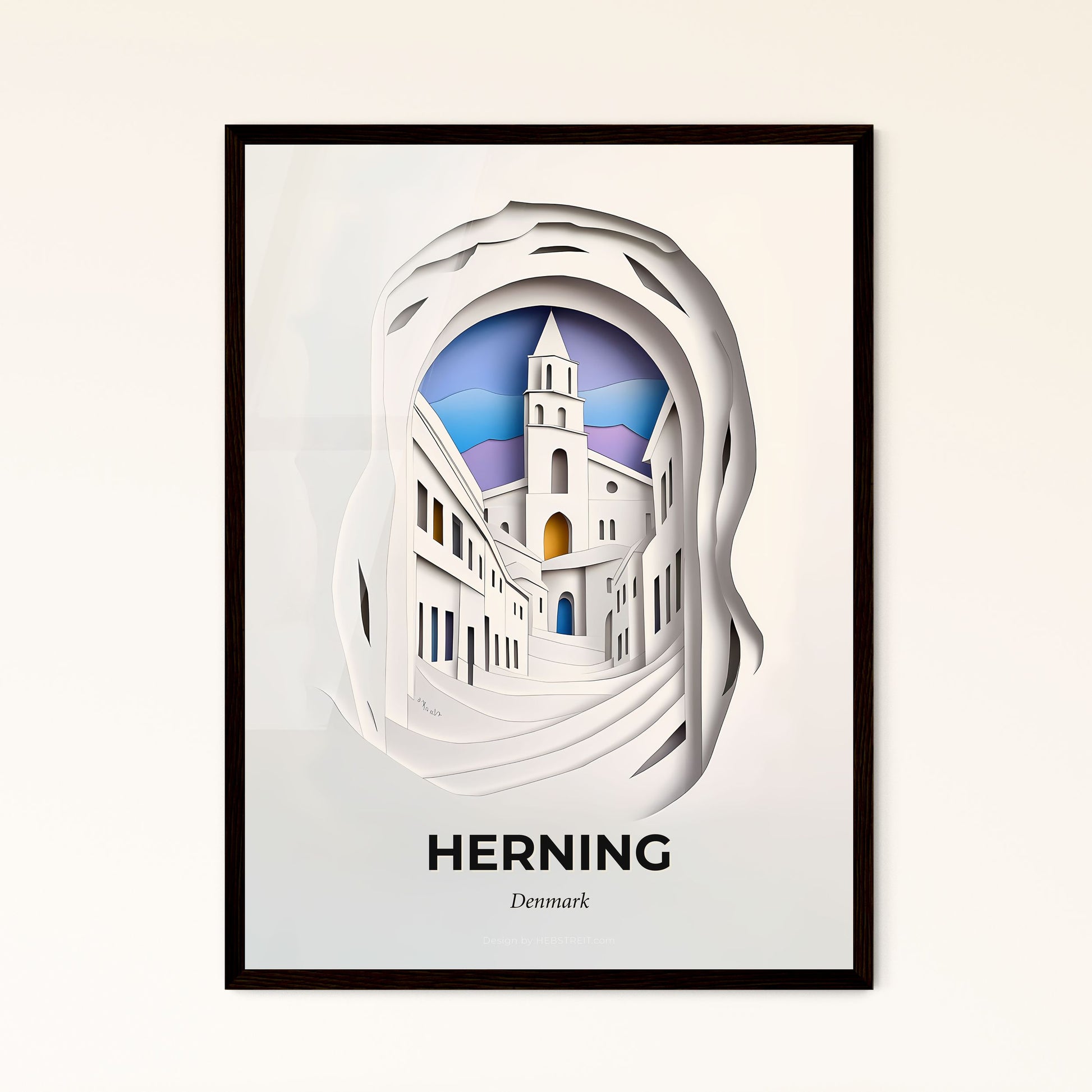 Vivid Herning, Denmark - a paper cut of a church with a clock tower