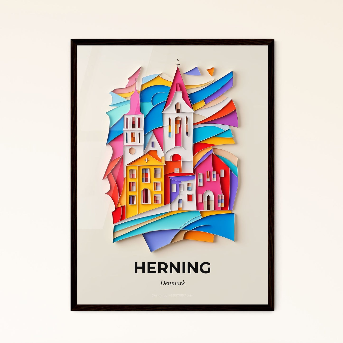 Vivid Herning, Denmark - a paper cut of a city with a clock tower