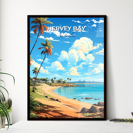 Artistic Beach Skyline of Hervey Bay Australia with Palm Trees and Rocks Default Title