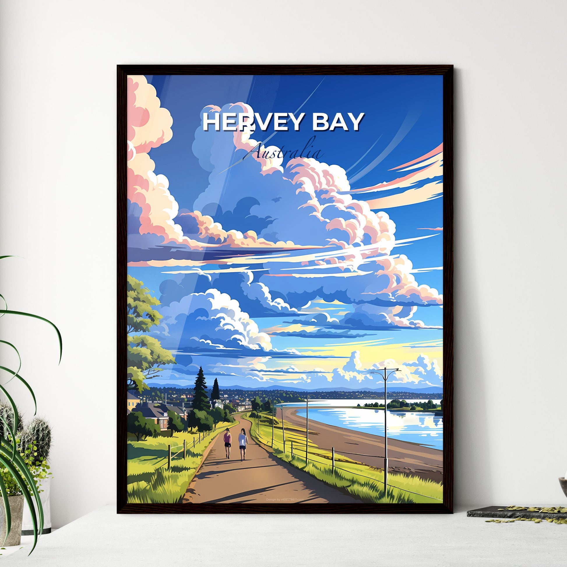 Panoramic Australian Hervey Bay Sky Blue Waterscape Painting Walking People Default Title