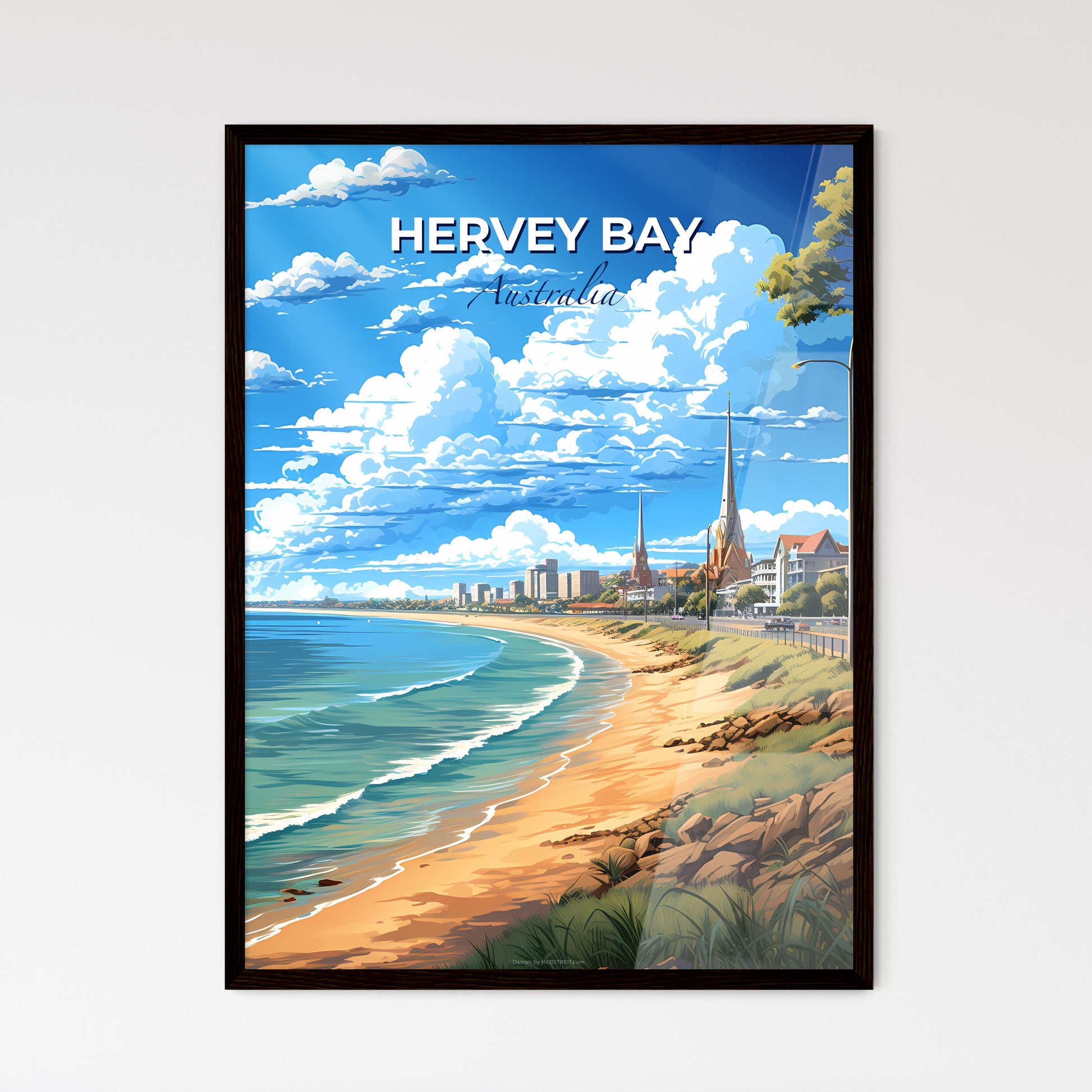 Hervey Bay Skyline - Artistic Beach Scene with Buildings over Water Default Title