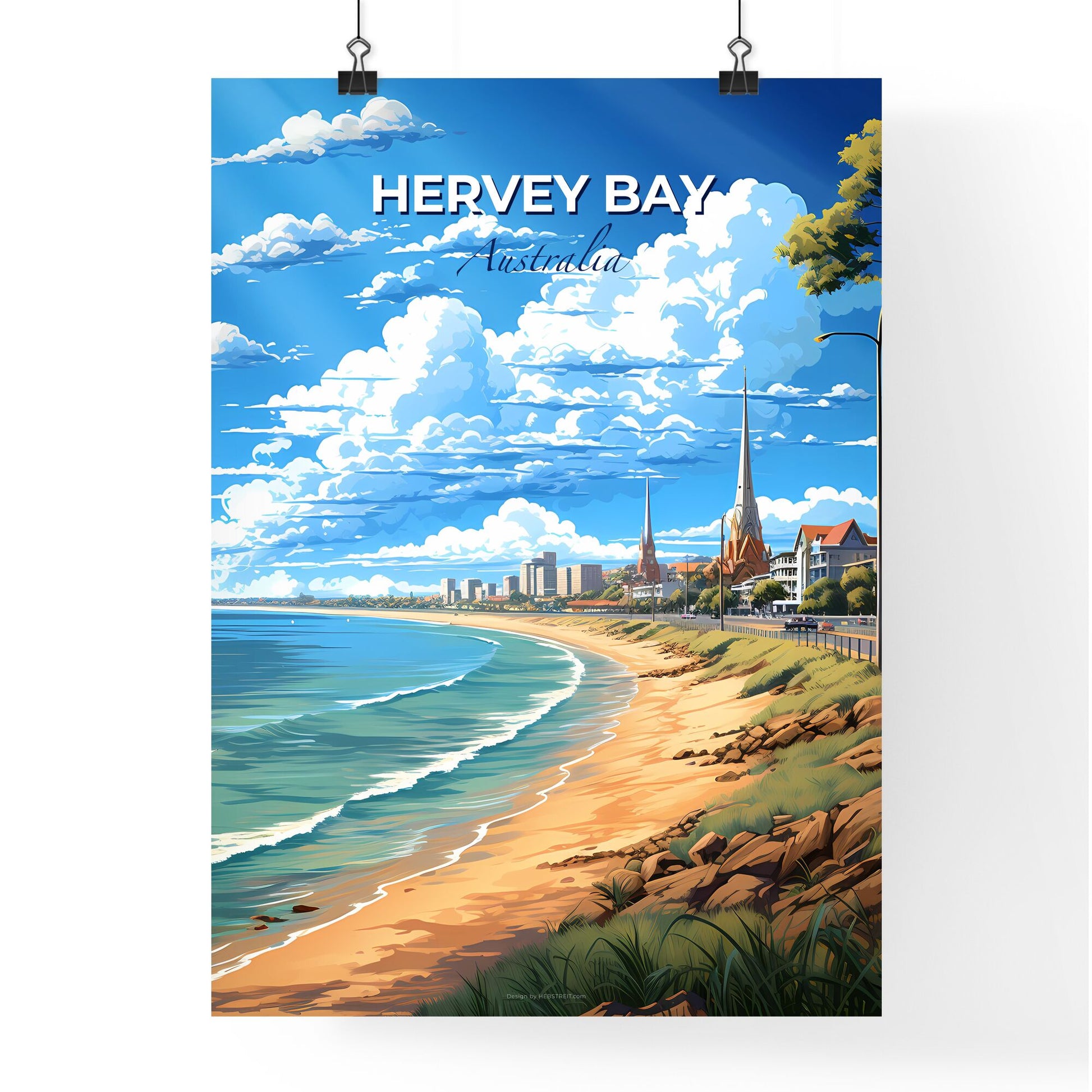 Hervey Bay Skyline - Artistic Beach Scene with Buildings over Water Default Title